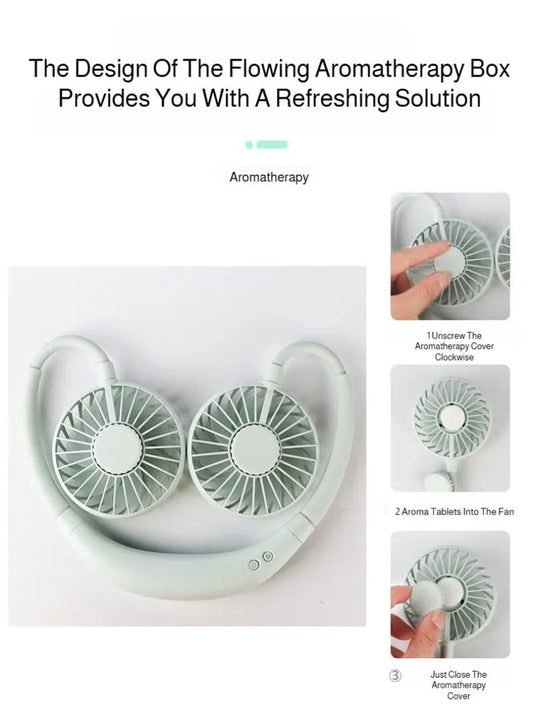 Lazy Portable Silent Neck Fan – Wearable Rechargeable Dual Fan with LED Light & 3-Speed Control (Random Color)
