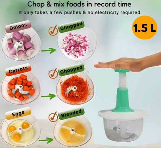 1.5L Manual Food Chopper – Speedy Hand Press Vegetable & Fruit Cutter