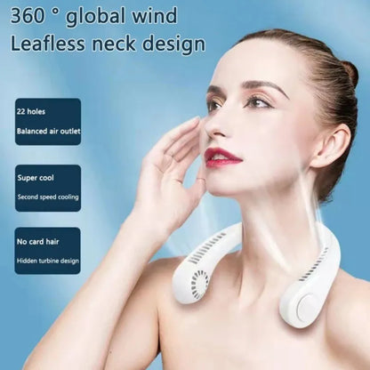 X5 Leafless Hanging Neck Fan with Adjustable Neck Band - Portable Rechargeable Neck Fan - Neck Fan For Summer (Random Color)