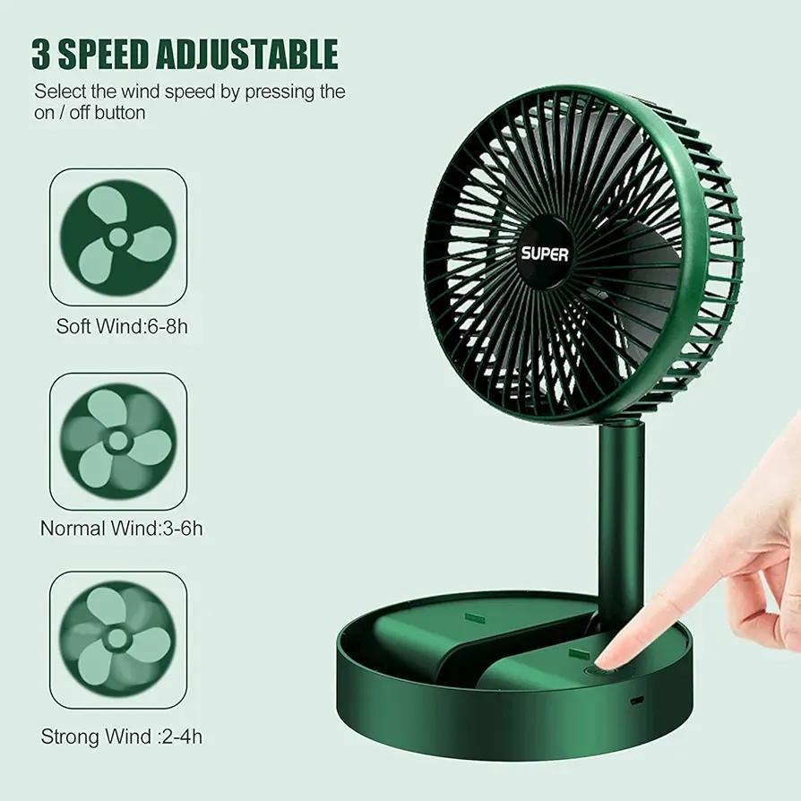 Foldable Rechargeable Fan Green ABS Portable Cooling
