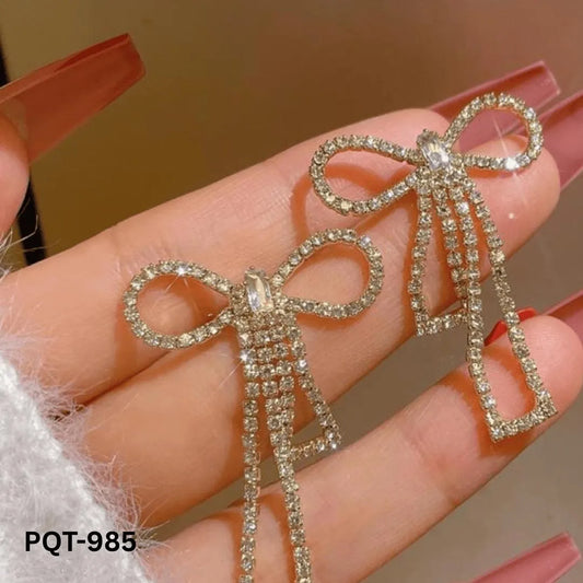 Bow Shape long zircon - Earrings PQT-985