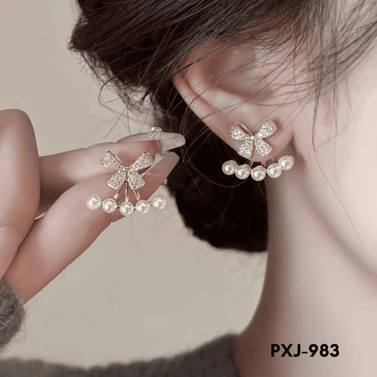 Bow Style Pearl Zircon -Earrings PXJ-982