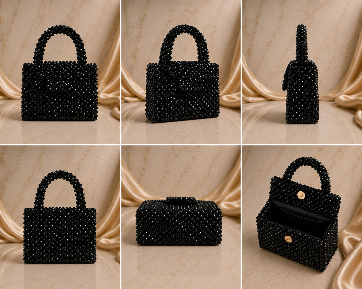 Noir Éclat Beaded Bag
