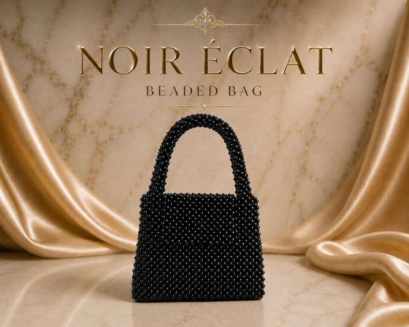 Noir Éclat Beaded Bag