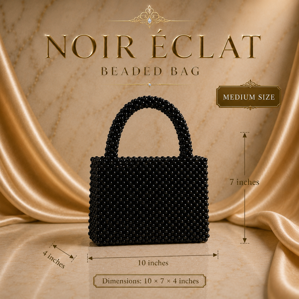 Noir Éclat Beaded Bag