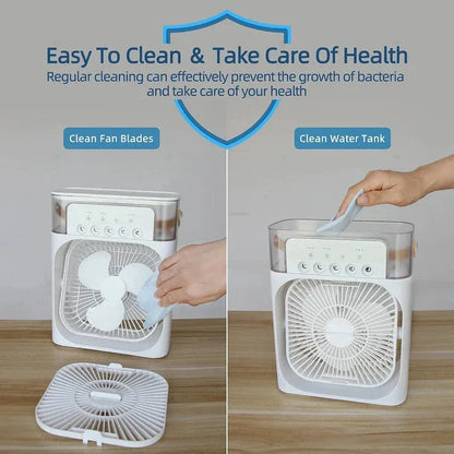 Raywa Summer Cooling Combo – Portable Air Cooler Fan & Rechargeable Leafless Neck Fan